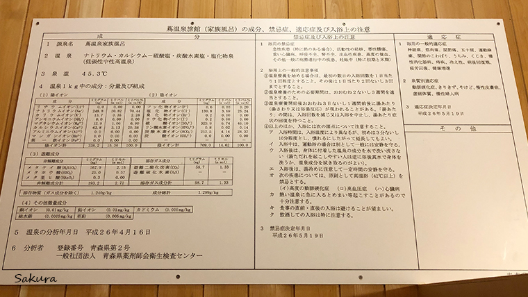 貸切風呂温泉分析書